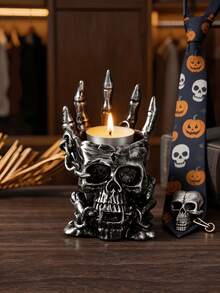1 buah Tempat Lilin Tengkorak Gotik, Desain Rantai Tengkorak, Dekorasi Meja Kreatif, Lampu Lilin Aromaterapi, Dekorasi Rumah, Hadiah Halloween - A - View 8