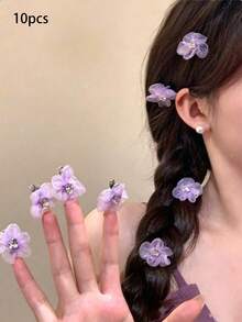 4/6/10件裝仙女紫色花朵髮夾，甜美可愛側邊夾，瀏海夾，度假髮飾，芭蕾風Y2K - 紫色 - 查看 12