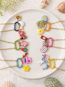 1pc DIY Colorful Summer Fashion Fresh Pendant Necklace, Phone, Can, Ice Cream, Star, Camera, Sun, White Dove, Goose, Flip-Flop Pendant, Dopamine Style Fashion Necklace, Stainless Steel Vacuum Plated 18k Gold, Displaying Women's Fashion Charm Item, Pendant For Jewelry Making. High-End Jewelry, Stainless Steel Accessories - Multicolor - View 5