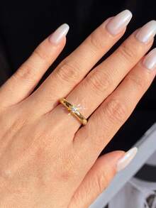 1pc 0.12CT Total Weight Unique Diamond Pattern Round Moissanite Ring, Suitable For Women's Wedding Or Daily Wear - Diamond Moissanite Ring - View 7