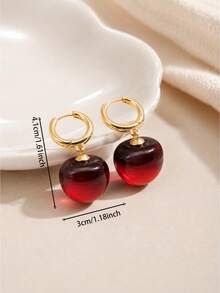 1 Pair Black-Red Gradient Glossy Cherry Shaped French Ear Cuffs - Red - View 2