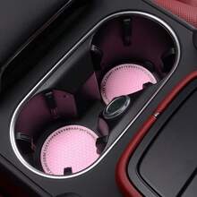 2pcs Car Accessories Silicone Rhinestone Round Fashion Cup Coasters, Car Cup Holder Insert Silicone Non-Slip Beverage Cup Coasters, Universal Vehicle Interior Accessories, Bling Crystal Rhinestone Car Silicone Interior Accessories - 2pc Multi-color Silver Chain Coasters - View 7