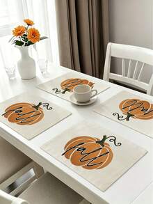 Autumn Harvest Festival Pumpkin Maple Leaf Heat-Insulated Placemats, Hello Autumn Thanksgiving Linen Placemats, Stain-Resistant Placemats, Suitable For Home Dining Room And Restaurant, Table Decoration, Home Decor 4pcs/6pcs/18pcs - Multicolor - View 2