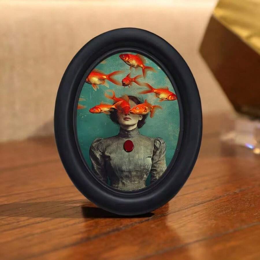 1件裝 3D 黑色復古橢圓形相框附掛鉤，適用於居家裝飾、節日裝飾、辦公室裝飾，精緻牆面裝飾藝術