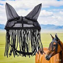 Máscara de protección completa para moscas de caballo con borlas ajustables, máscara facial transpirable de protección contra moscas para rancho y equitación, máscara de insectos para caballos - Multicolor - Ver 7