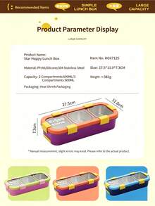 Kotak Bekal Bento Minimalis dari Baja Tahan Karat 304 dengan Kompartemen, Garpu dan Sendok, Kotak Makan Siang untuk Microwave - MultiWarna - View 11