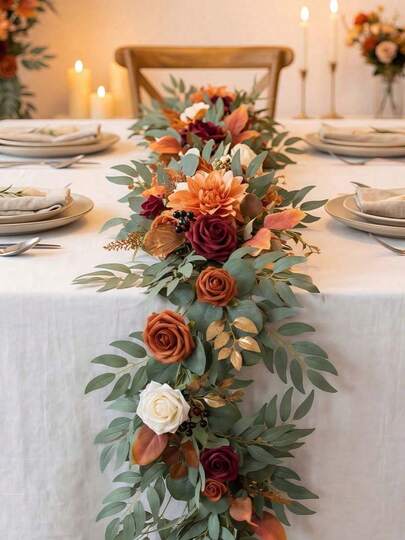 Guirnalda artificial de eucalipto con flores, 5.9 pies de follaje verde falso, guirnalda de enredadera floral artificial para decoración de mesa, centros de mesa de boda, decoraciones de fiesta de despedida de soltera, decoración de boda