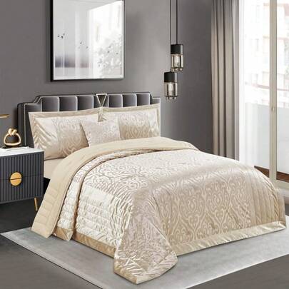 3 Piece Soft Velvet Box-Frame Quilted Bedspread Set With 2 Pillow Shams – Plush Polyester Filled Coverlet, Lightweight & Durable, Double / King / Super King, Elegant Bed Throw For Bedroom & Guest Room, Machine Washable – Silver / Beige / Mink / Pink