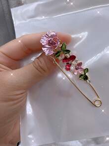 1 pezzo Spilla con fiore di strass, spilla decorativa alla moda per giacca, fermaglio versatile per colletto adatto per autunno/inverno - Rosso - Visualizzare 4