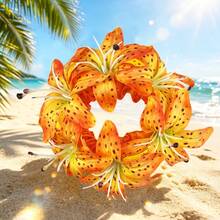 Hawaiian Style Artificial Lily Flower Hair Scrunchie, Beach Vacation Theme Hair Tie, Multi-Functional Beach Photo Hair Accessory, Suitable For Updo Hairstyles, Decorative Wrist Flower Hair Scrunchie And Headband - Multiple Styles - View 6
