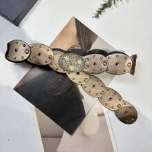 1件女款棕色PU西式鏤空金屬孔眼圓腰帶 - 棕色 - 查看 13