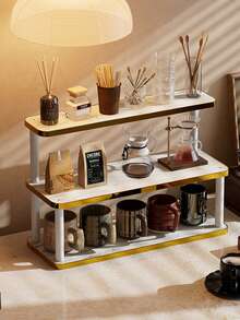 1 pieza Organizador de escritorio de madera maciza dorada de lujo, estante de almacenamiento de cosméticos vintage de varias capas, estante de almacenamiento multifuncional para el hogar, estante de especias de cocina, soporte para tazas de café, puede contener lápices labiales, perfumes y tazas de té, estante de exhibición de encimera ahorrador de espacio - Dorado - Ver 13