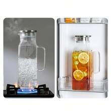 1件 2L/68oz 方形玻璃水壺，附蓋與手柄，適用於冰箱，冰茶與咖啡壺飲料容器，耐熱硼矽玻璃冷熱飲與牛奶水壺 - 彩色 - 查看 10