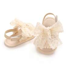 Lace Big Bow Baby Sandals Summer Girls Soft Sole Pre-Walker Shoes Pom Pom Ruffle Non-Slip Newborn Toddler Shoes - Apricot - View 6