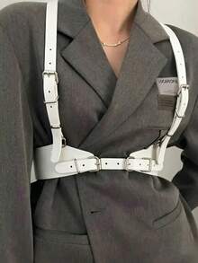 1pc Women's Renaissance Accessory Dark White Gothic Style Fashion PU Leather Harness Suitable For Halloween Party Or Daily Wear - White - View 4