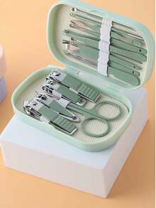 Unisex Multi-Color Manicure & Pedicure Set, Stainless Steel Nail Clippers, 8-In-1 Professional Durable Portable Grooming Kit, Includes Portable Toenail Clippers, Eyebrow Trimmer, Ear Pick, With Green, Blue, Pink Leather Storage Case - A - View 7