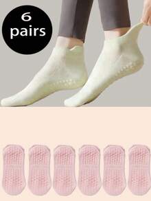 3/6/10 Paar farbige Yoga-Socken für Damen mit rutschfestem Silikonbündchen und bequemem elastischem Kordelzug, kurze Yoga- und Tanzsocken Einfarbig, geeignet für Sport, Ballett und Yoga - Verschiedenfarbig - Übersicht 12