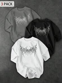 Sport MetroGents Men's Short Sleeve Thorn Print Sports T-Shirt, Summer Graphic Tees With Horror Designs, Band Tees, Custom Tees, Cam - 8 - 查看 1