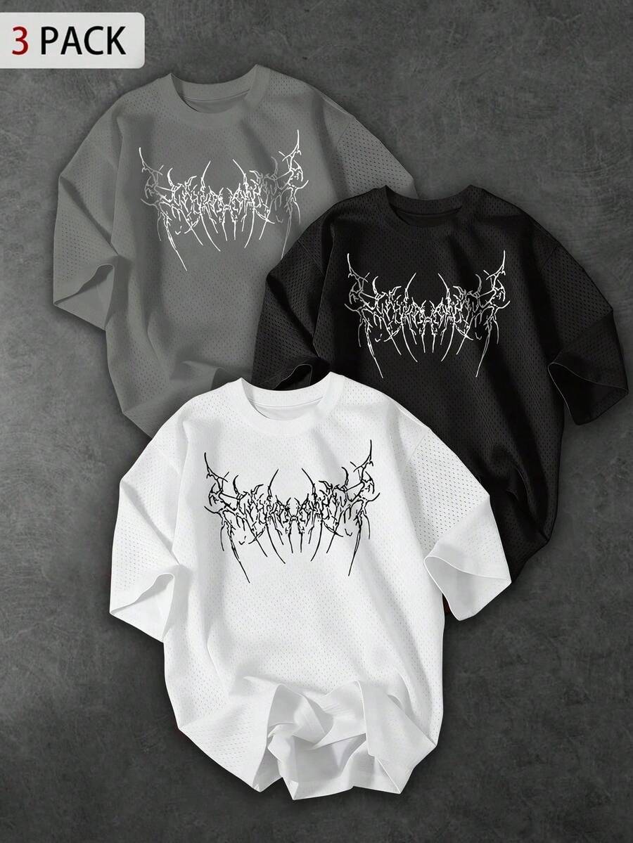 Sport MetroGents Men's Short Sleeve Thorn Print Sports T-Shirt, Summer Graphic Tees With Horror Designs, Band Tees, Custom Tees, Cam - 8 - 查看 1