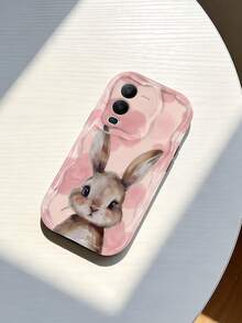 Funda de teléfono con textura suave de TPU con volantes ondulados de dopamina crema, diseño creativo personalizado con patrón de conejo, compatible con Galaxy S21 S22 S23 S24 S25 S26//Honor// y otros modelos - Blanco - Ver 3