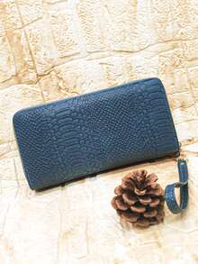 Vintage Snake Print Multi-Layer Zipper Handbag Phone Pouch - Blue - View 5