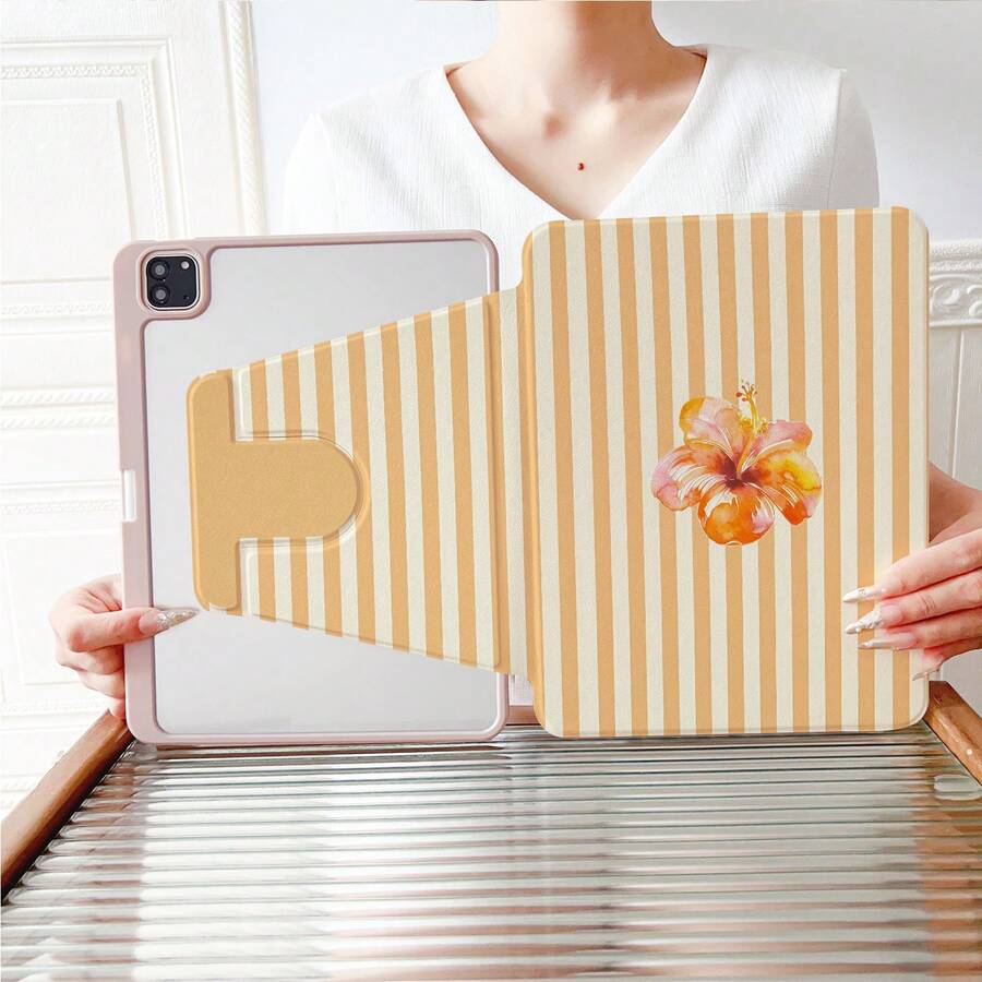 1PC Pink Striped Starfish Print 360° Rotatable Tablet Case Compatible With IPad 11/A16/10th/Air4/5/6/Pro 12.9/2024/2025/2020/2021/2022/2023/10.2/10.9, Case For Galaxy Tab A8/A9 Plus/S6 Lite/S7/S9FE PLUS, Case Compatible With Xiaomi, Perfect For Work, Travel, And Home Use, Compatible With Oppo Pad, Compatible With Huawei Matepad, Compatible With Vivo Pad, Compatible With Honor Pad, Compatible With Lenovo Xiaoxin Pad - Multicolor - View 1