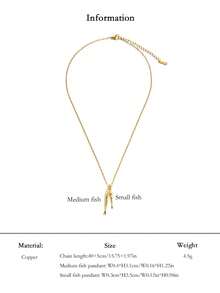 1 Stück INS Urlaubsstil Edelstahl 18K vergoldet gehämmert Meeresleben Fisch Anhänger Halskette, mehrere Größen, Schmuckaccessoire für Frauen, Sommer Strandurlaub Party - Gold - Übersicht 15