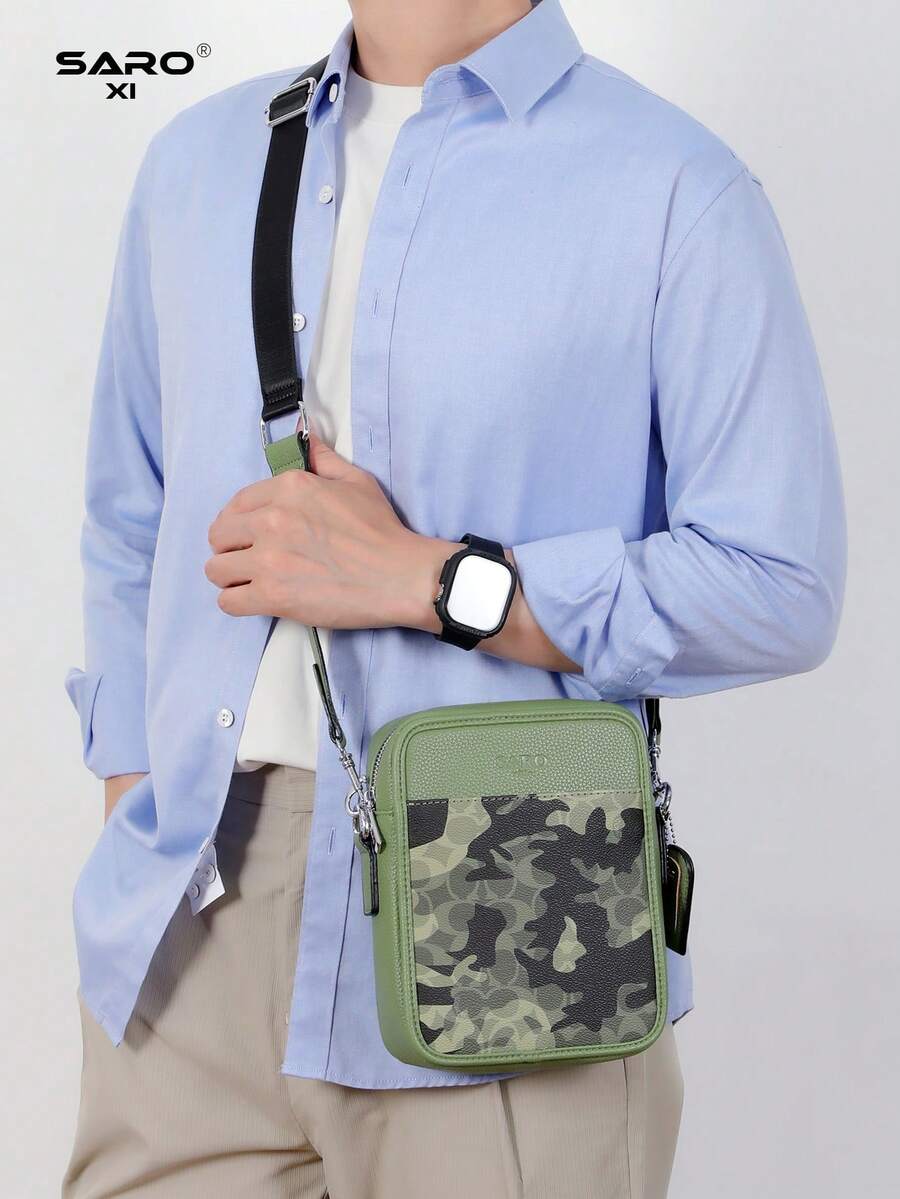saroxi Bolso bandolera para hombre con bolsillo lateral, bolso de una sola correa, bolsa para artículos pequeños, multifuncional para ir al trabajo y uso casual, bolso para teléfono, estilo camuflaje minimalista, regalo para hombres, novio, bolso de moda