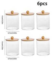 10oz Cotton Swabs/Balls/Pads Storage Box With Vanity Tray, Cotton Swab Jar, Transparent Bathroom Storage Box, 3-Piece Set, Wooden Lid - Wood Color - View 21