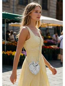 Maren - Bolsa de vidrio artificial con forma de corazón para mujer - Plateado - Ver 3