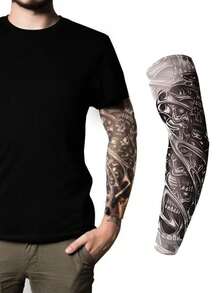 6pcs/Pack Summer Personalized Floral Tattoo Arm Sleeves, 360° Digital Print Sun Protection Arm Covers, Seamless Ice Silk UV Protection Arm Sleeves, High Elasticity Micro-Compression Quick-Dry Fabric, Suitable For Cycling, Hiking, Camping, Gym - Tattoo Floral Pattern - Multicolor - View 6