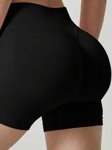 3pcs Women's High Waist Thin Butt-Lifting Quick-Dry 7/8 Running Shorts, Yoga Black Shorts, Fitness Shorts, Running Shorts, Butt-Lifting Heart Sports Shorts, Abdominal Shaping Shorts - Multicolor - View 2