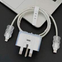 銀色蝴蝶結/櫻桃/花朵設計 防刮耐摔 Apple 20W 英國插頭充電器保護套 相容 iPhone 數據線保護套 - 無色 - 查看 5