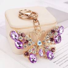 1Pc Gold Trim Multicolor Bling Rhinestone Butterfly Key Pendant Portable Decorative Key Accessory For Daily Matching - Multicolor - View 8