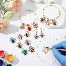 10Pcs Multicolor Bee Enamel Charms Bulk, Golden Plated Alloy Honeybee Pendants For Jewelry Making, DIY Necklace Earring Handmade Craft Supplies - Multicolor - View 4