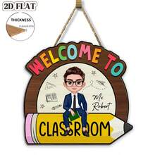 1pc Classroom Welcome Sign - Wooden Hanging Decor With Teacher And Pencil Design, Personalized Classroom Theme, Suitable For School, Office Or Home Decor, Teacher's Classroom Decoration, School Decoration, Education Theme, Handmade Appearance - 1PC - View 7