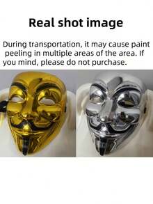 3/1pc PVC Anonymous Male Mask Set, Black/White/Gold, Durable & Stylish Cosplay Accessory, Unique Design, Suitable For Role Play, Halloween Party And Festivals - View 10