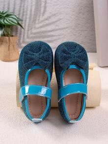 Princess Kids Mary Jane Flats Round Toe Flats Strap Flats Kids Dress Shoes Full Glitter Fabric Matching Bow Patent Band Slip On For School Daily Party - Blue - View 5