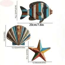 1 Set Colorful Ocean Art - Wooden Fish - Shells - Starfish Farmhouse Style Decor - One Size Fits All - View 7