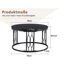Round Coffee Table With Wood-Effect Top And Metal Frame, Modern Living Room Table With Geometric Iron Structure, Stable Round Side Table, Approx. 70 X 40.5 Cm - 黑色 - 查看 5