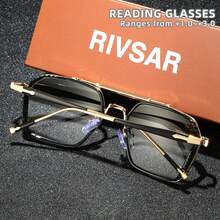 Rivsar Unisex Reading Glasses, New Polygon Double-Bridge Metal Rim Bifocal Glasses, High-Definition Eye Protection, Long-Term Wear Without Dizziness, Reading/Sewing/Business/Office/Elegant/Daily Wear Prescription Glasses For Men & Women, Lightweight Spring-Hinged Frame, Suitable For Sports Anti-Slip, Computer Comfortable Reading, Anti-Eye Fatigue Reading Glasses, Convenient Carry Design Fits All Face Shapes, Luxury Brand Designer Glasses, Holiday Gifts, Gifts For Parents, Halloween, Valentine's Day, Christmas, Glasses, Women's Reading Glasses - Transparent - View 4