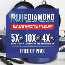 Blue Diamond Juego de utensilios de cocina antiadherentes de 10 piezas, ollas y sartenes de cerámica de diamante, aptos para lavaplatos y utensilios de metal, no tóxicos sin PFAS, salsa de cocina y - Juego de utensilios de cocina de 10 piezas - Ver 10