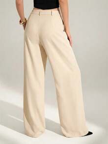 Sexy And Casual Business-Style High-Waisted Wide-Leg Pleated Trousers - Elegant Solid-Color Loose-Fitting Trousers, Professional Office Wear, Work Trousers With Co - 柿子2 - 查看 1