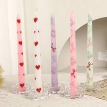 2pcs/Pack Sweet Printed Taper Scented Candles, Heart Bow Cherry Pattern Long Dinner Candle, Romantic Table Decor Candlestick For Valentine's Day, Birthday, Wedding, Party Atmosphere Decor Gift - 2pcs - View 4