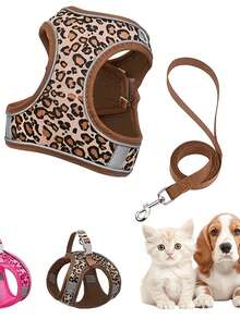 Leopard Print High-Quality Pet Cat & Dog Harness, Breathable Skin-Friendly Mesh Material, 1.5m Leash, Lightweight Design Suitable For Small To Medium Dogs & Cats, Adjustable Design, Reflective Strip For Night, Rose Leopard & Brown Leopard Options - Mocha Brown - View 6