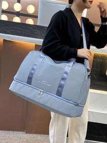 Bolsa de viaje de gran capacidad para pernoctar, bolsa tote para gimnasio, deportes y yoga, adecuada para negocios, bolsa de viaje para mujeres, portátil, ligera - Celeste - Ver 3