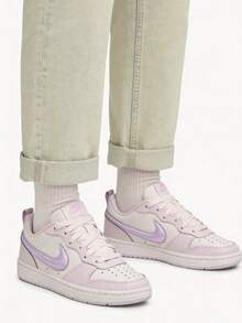 NikeCourt Borough Recrawford Comfort Fit GS Low-Top Sneakers (White/Purple) - White Purple - View 1