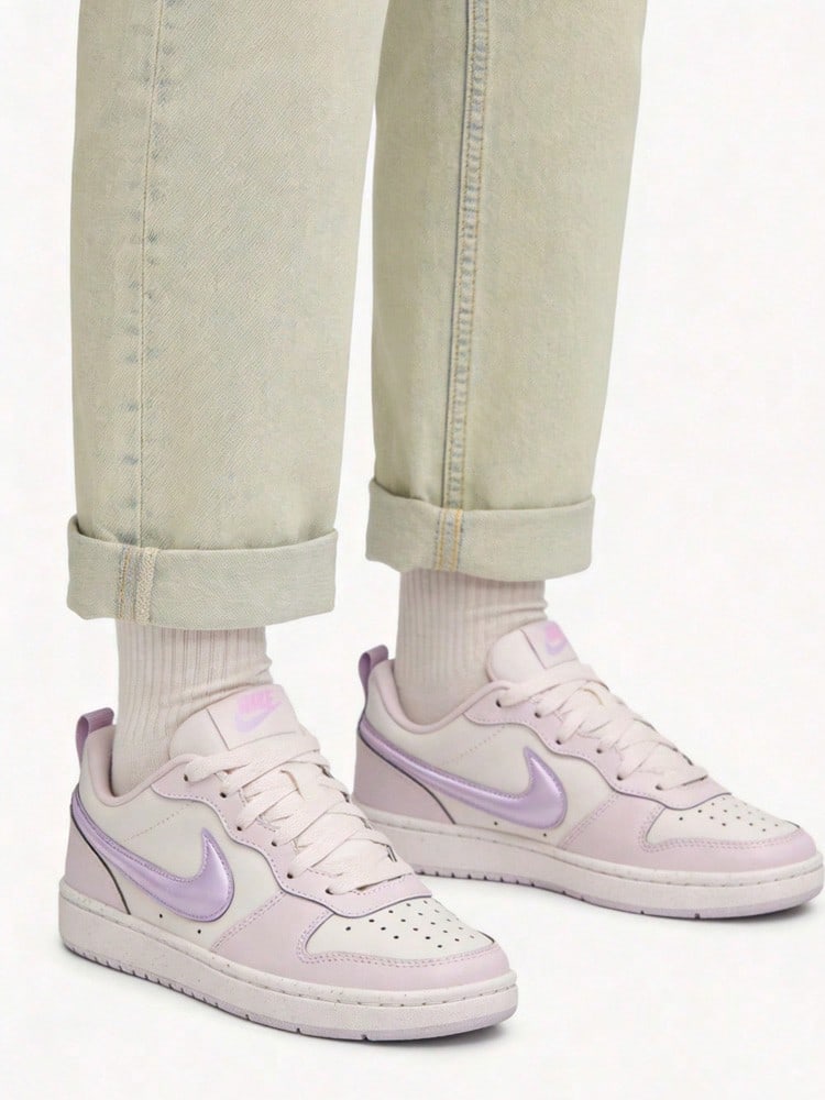 NikeCourt Borough Recrawford Comfort Fit GS Low-Top Sneakers (White/Purple) - White Purple - View 1
