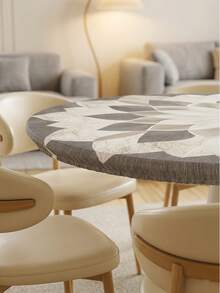 1pc Magic Art Round Tablecloth, White Lotus Mandala Pattern Design, With Elastic Edge, Polyester Fiber Tablecloth, Round Dining Table Decor Tablecloth, Suitable For Celebrations, Weddings, Outdoor Activities And Dining - Multicolor - View 3