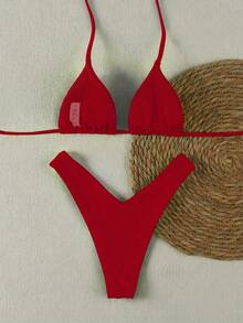Polovedo 官方新品 春夏性感休閒優雅復古紅色素色花卉女款海灘度假約會比基尼泳衣 - 紅色 - 查看 3